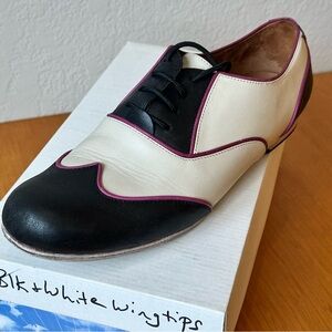 John Fluevog Black/White Wingtip Flats w/ heel taps WITH BOX 9.5